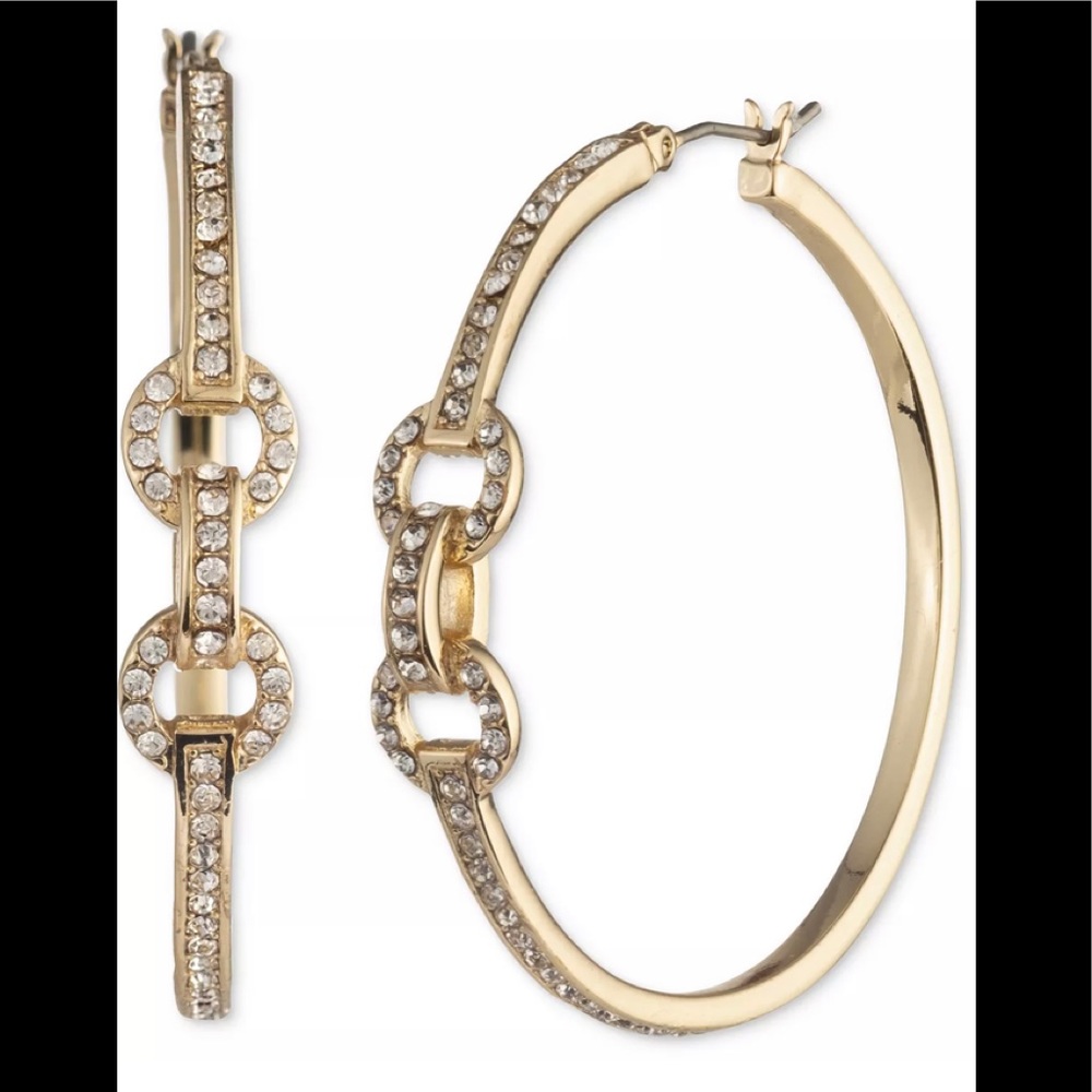 LAUREN Ralph Lauren Gold-Tone Crystal Link Medium Hoop Earrings, 1.6”
